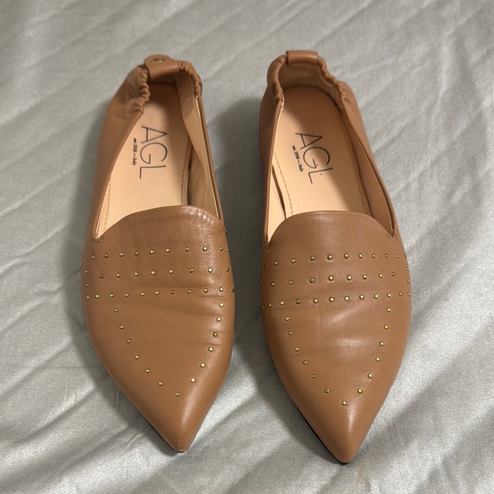 AGL Tan Flats Sleek Leather Loafers